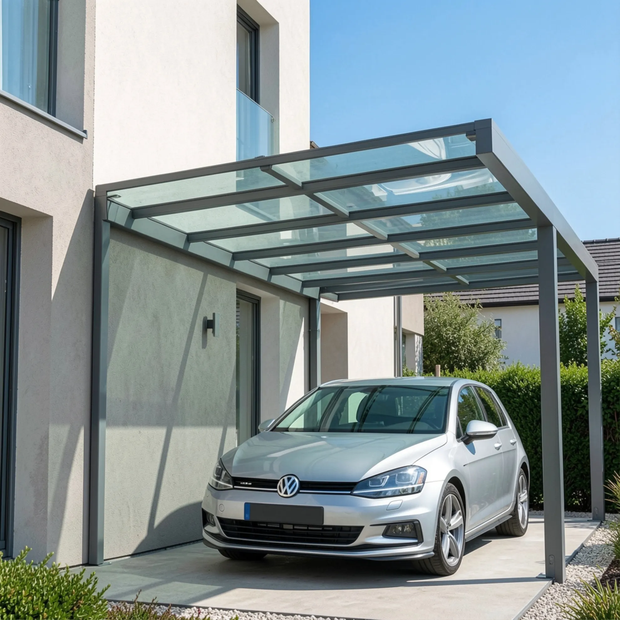 Maßgefertigtes Aluminium-Carport von Bauelemente Wigezzy